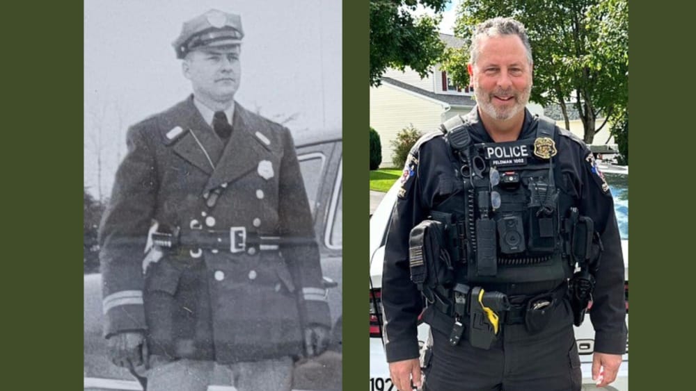 Patrol officer on duty wearing tactical uniform with duty belt and full loadout of professional gear