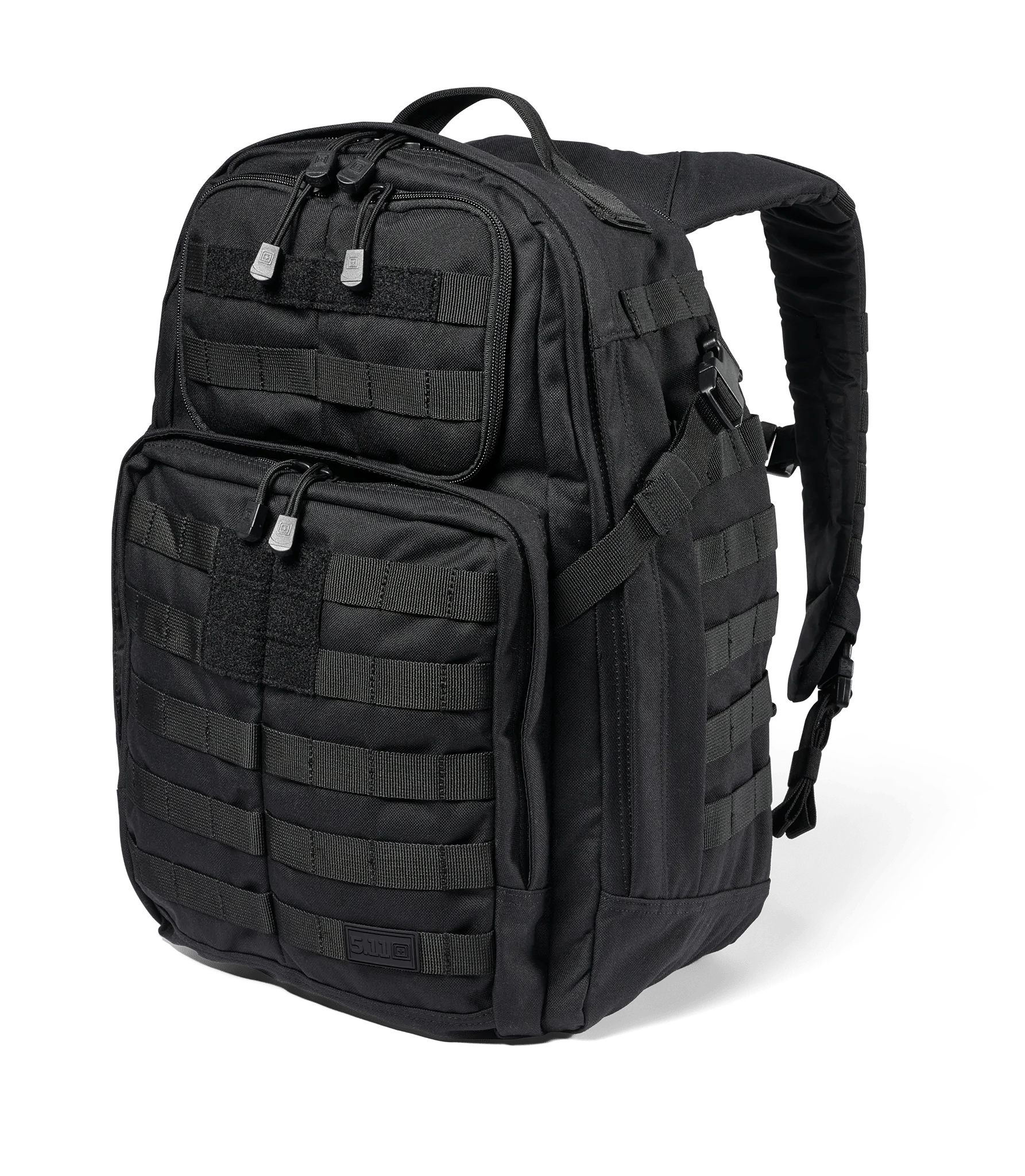 5.11 Tactical RUSH24 2.0 backpack in Kangaroo color showing MOLLE webbing and multiple compartments