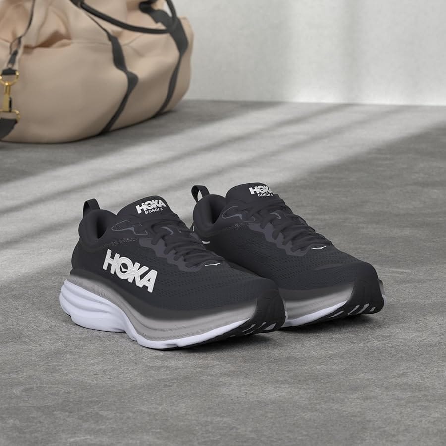 ASICS America Top Alternatives and Competitors: Brooks, Hoka, New Balance—The 2026 Verdict -Hoka Bondi 8 maximum cushion running shoe showcasing high stack CMEVA midsole-couponsscout.com