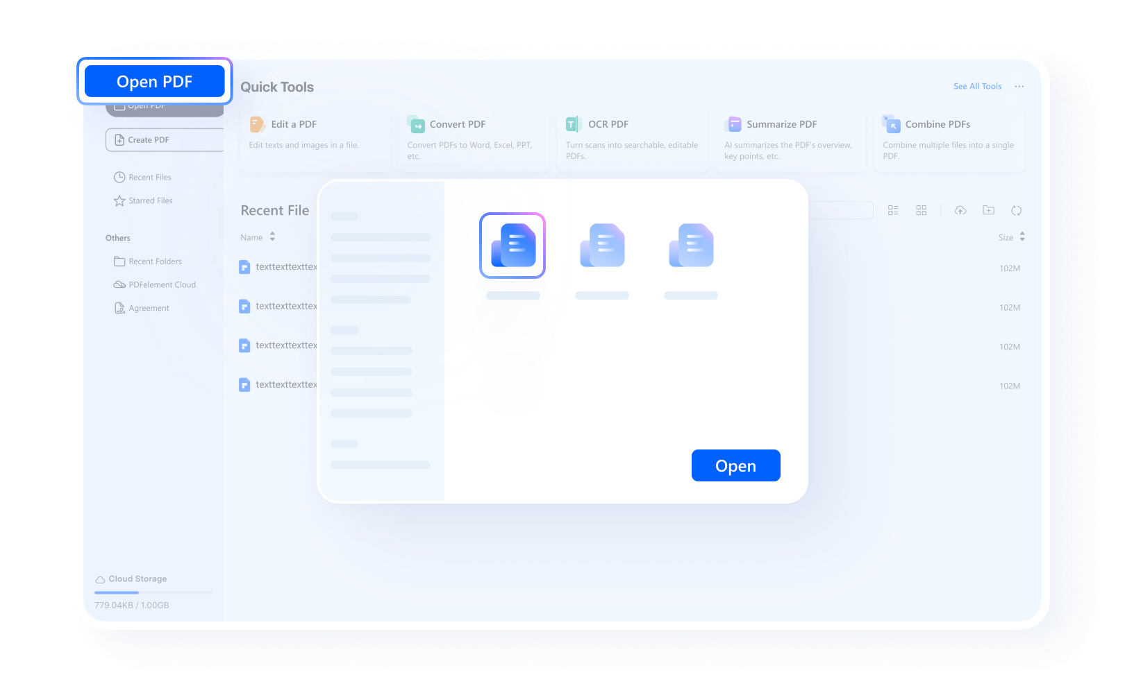 PDFelement Anybiz AI credit system interface for document summarization tasks