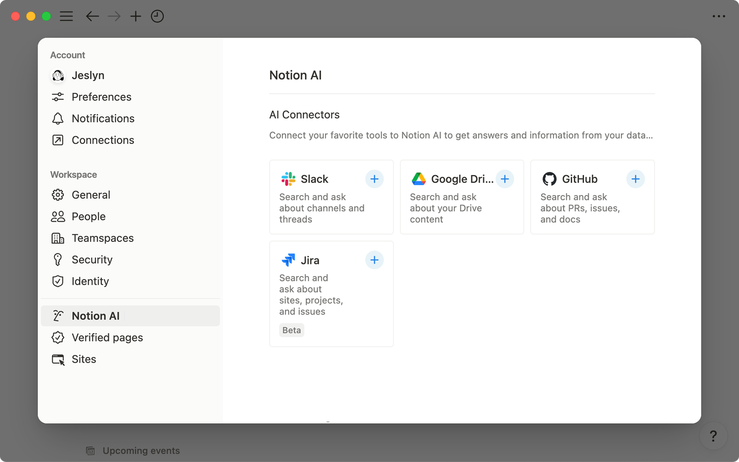 Notion AI workspace interface showing connected knowledge base and integrated writing assistant