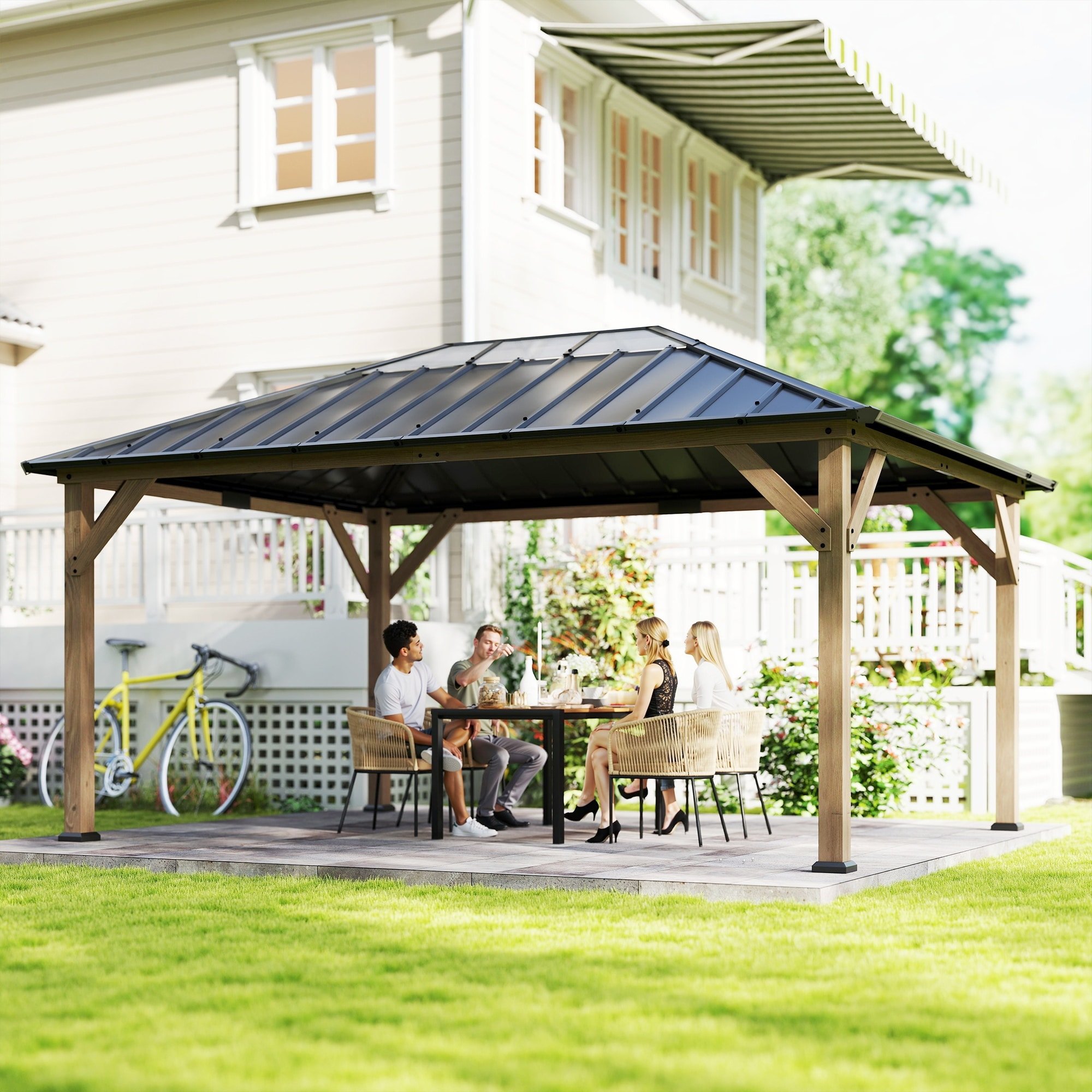 Outsunny hardtop gazebo pavilion with galvanized steel roof for outdoor garden patio