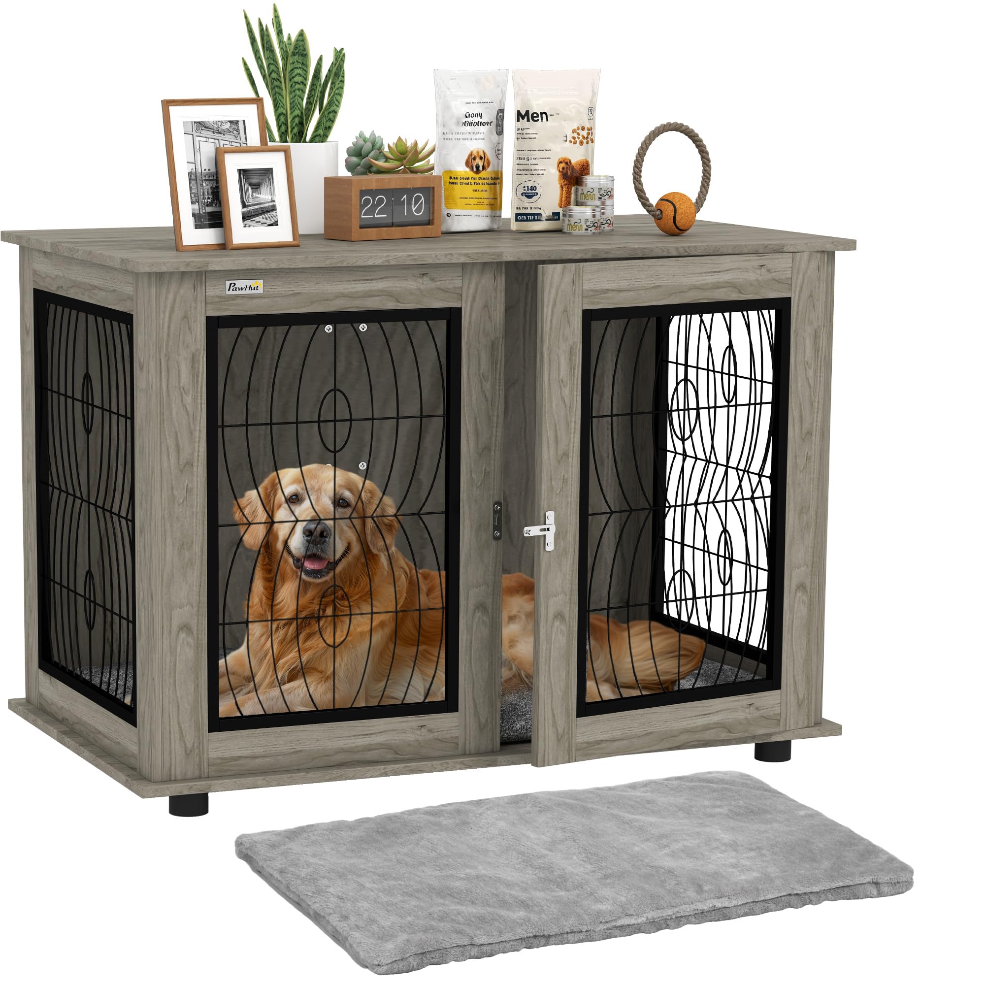 PawHut dog crate furniture end table style pet kennel with cushion for indoor use