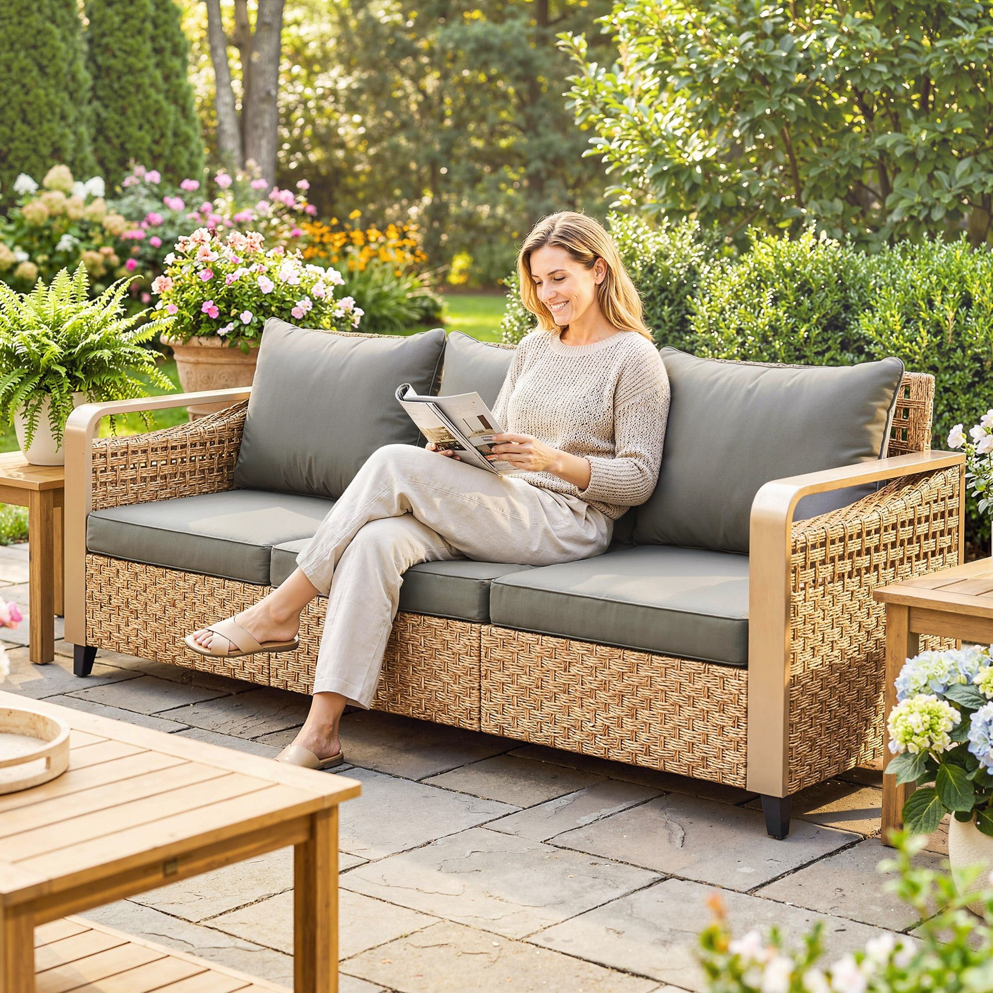 Outsunny rattan wicker outdoor patio sofa set with cushions typical of Aosom garden furniture range