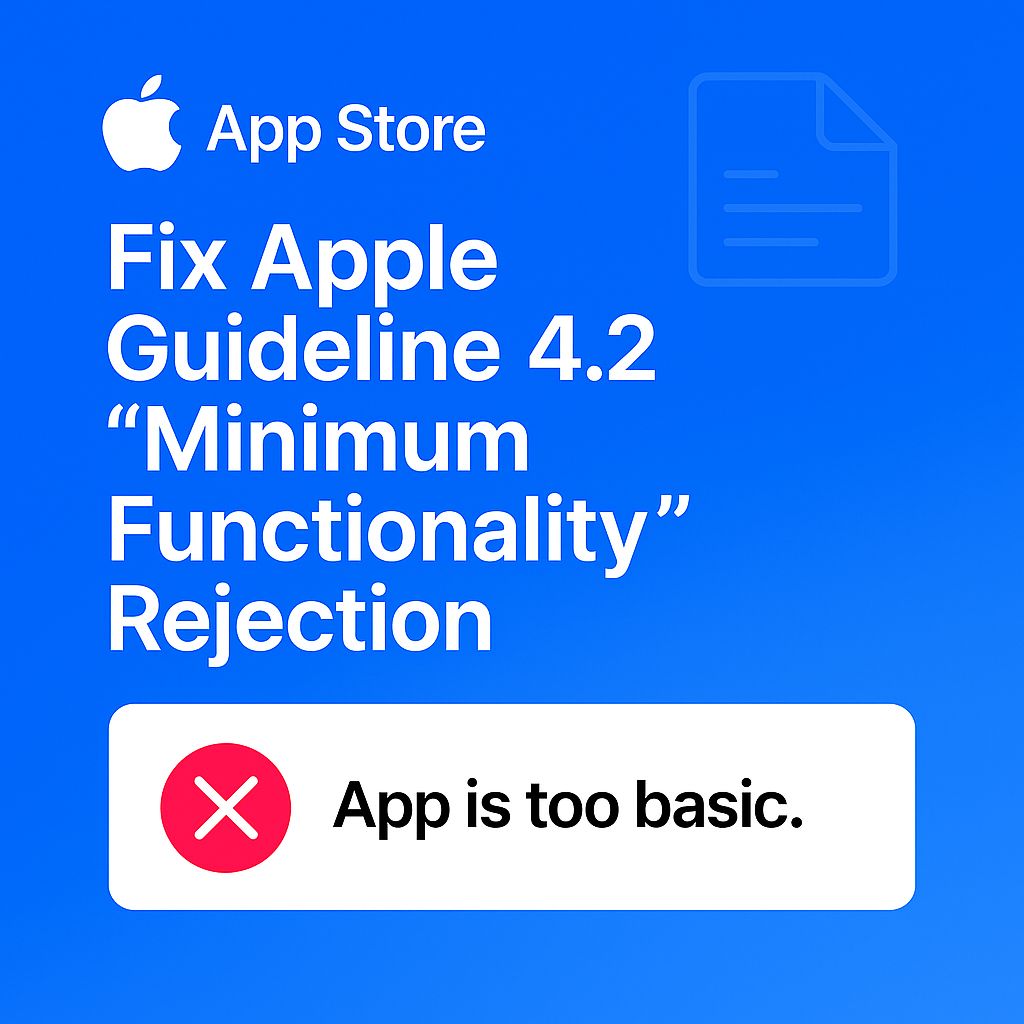 Apple App Store rejection notification for Guideline 4.2 minimum functionality webview app violation