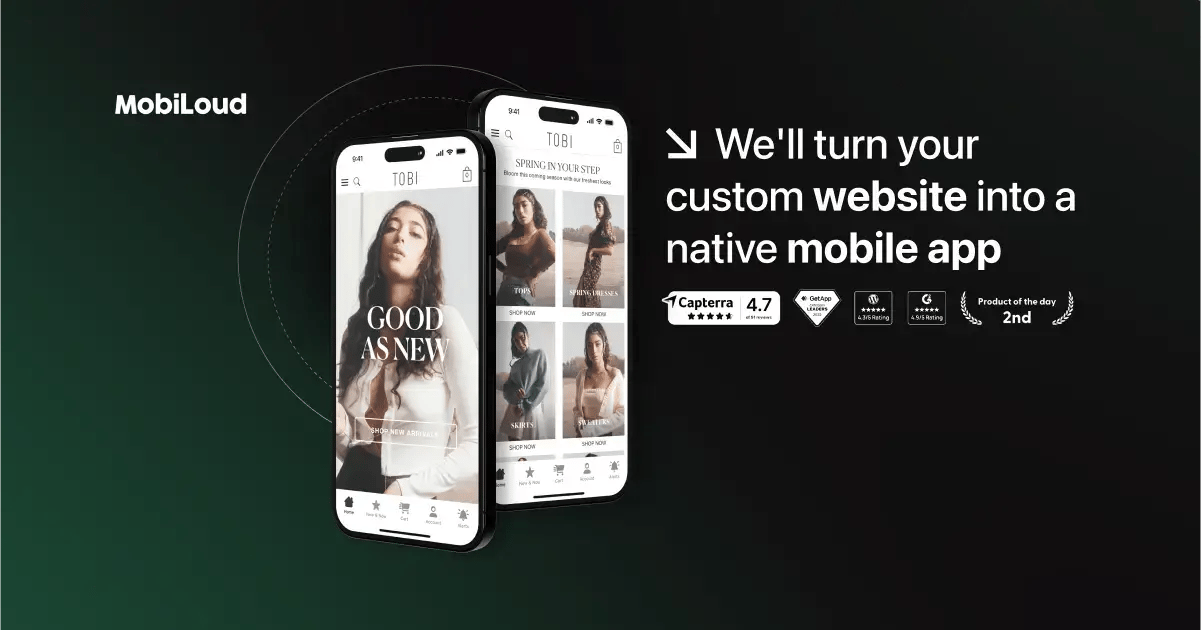 MobiLoud mobile app service platform homepage showing native app conversion for business websites