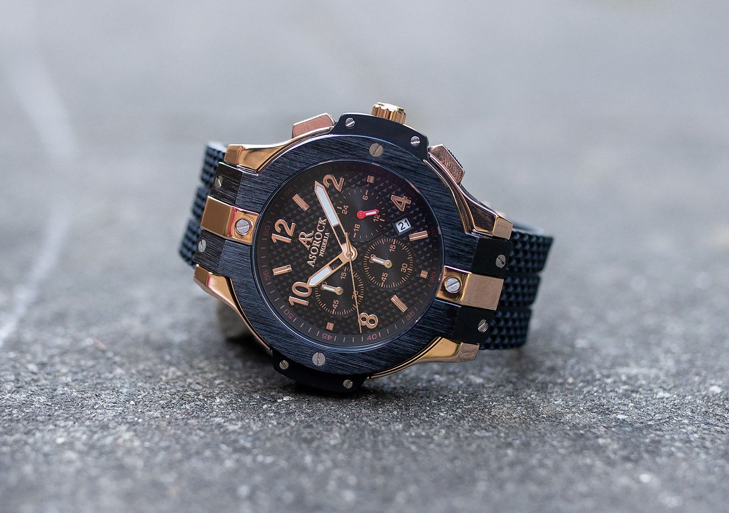 Asorock Rosegold Speedracer watch showcasing African-inspired luxury design and detailed craftsmanship