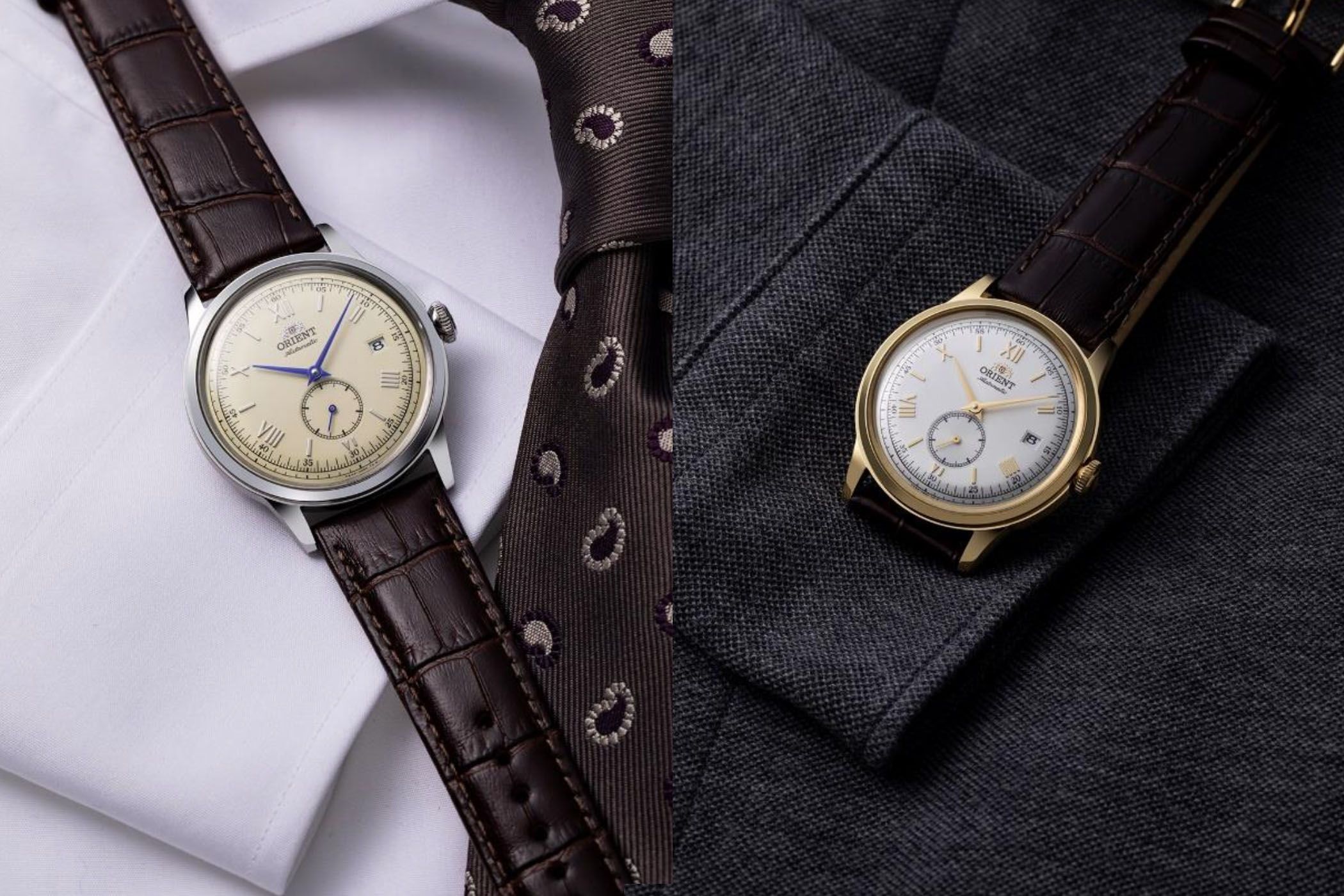 Orient Bambino elegant dress watch with domed crystal showcasing vintage aesthetics for office professionals