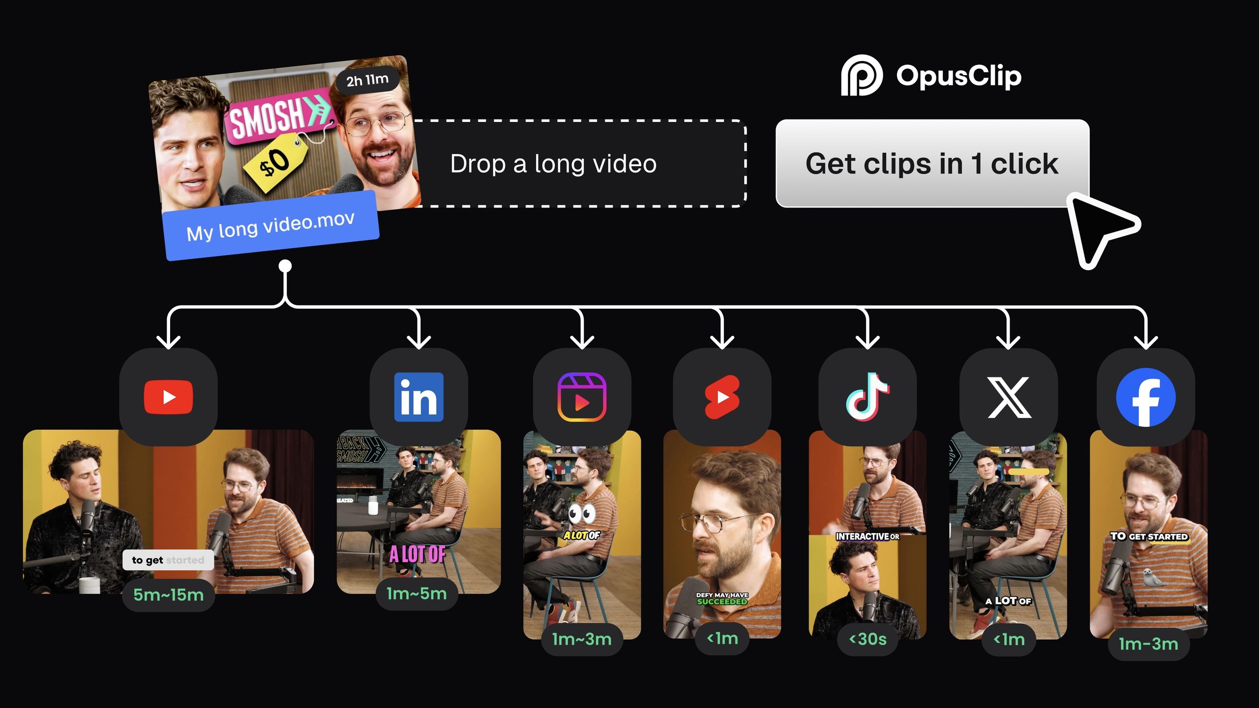 Opus Clip AI video clipping and editing tool dashboard interface for creators