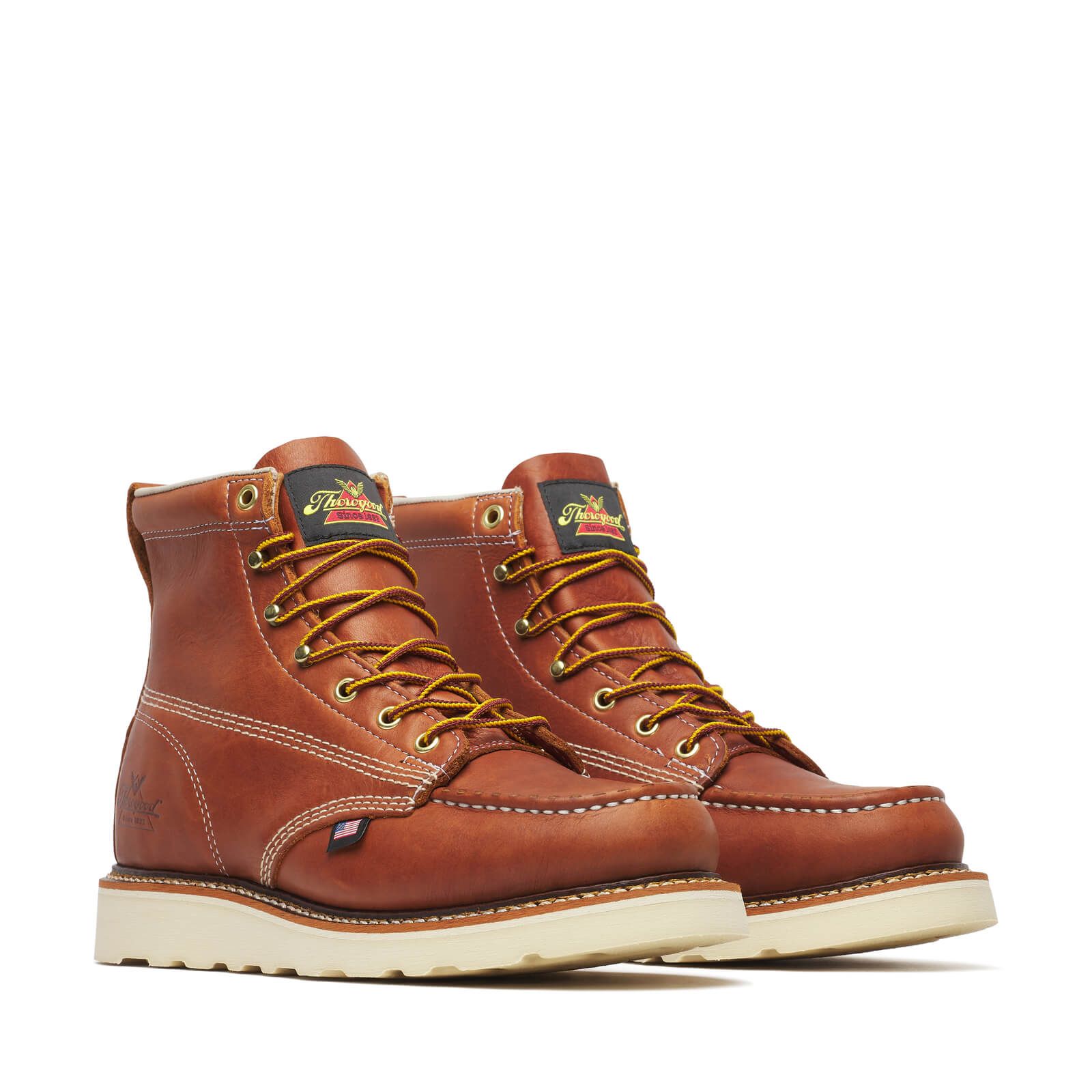 Thorogood American Heritage 6 inch tobacco moc toe boot with MAXWear wedge sole construction