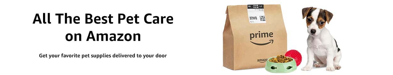 Amazon Prime pet care delivery banner showing fast pet supply shipping options