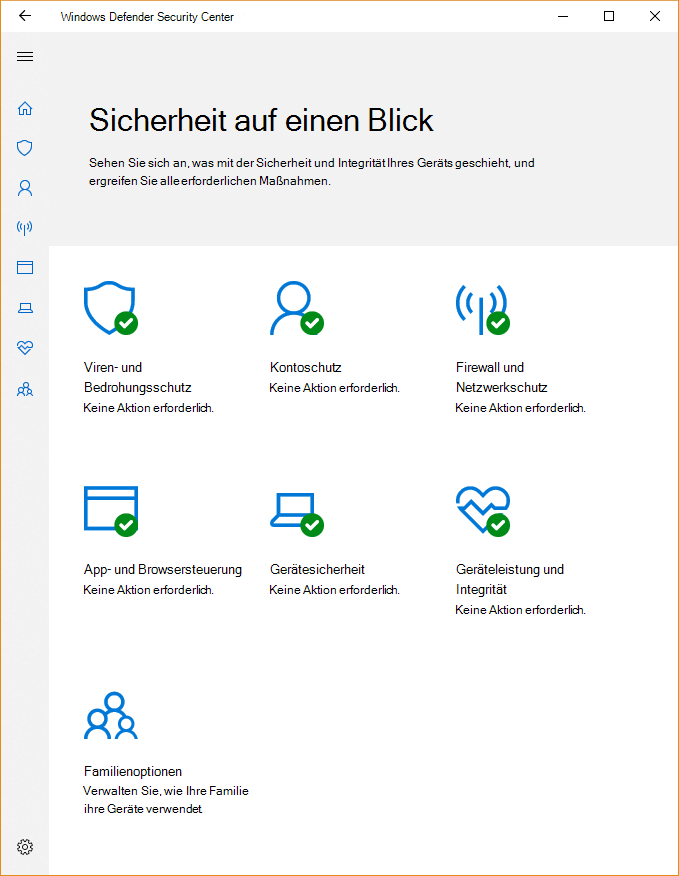 Microsoft Defender Windows Security dashboard showing protection areas and health status