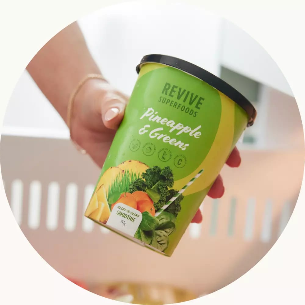 Revive Superfoods ready-to-blend smoothie cup subscription with budget friendly pricing