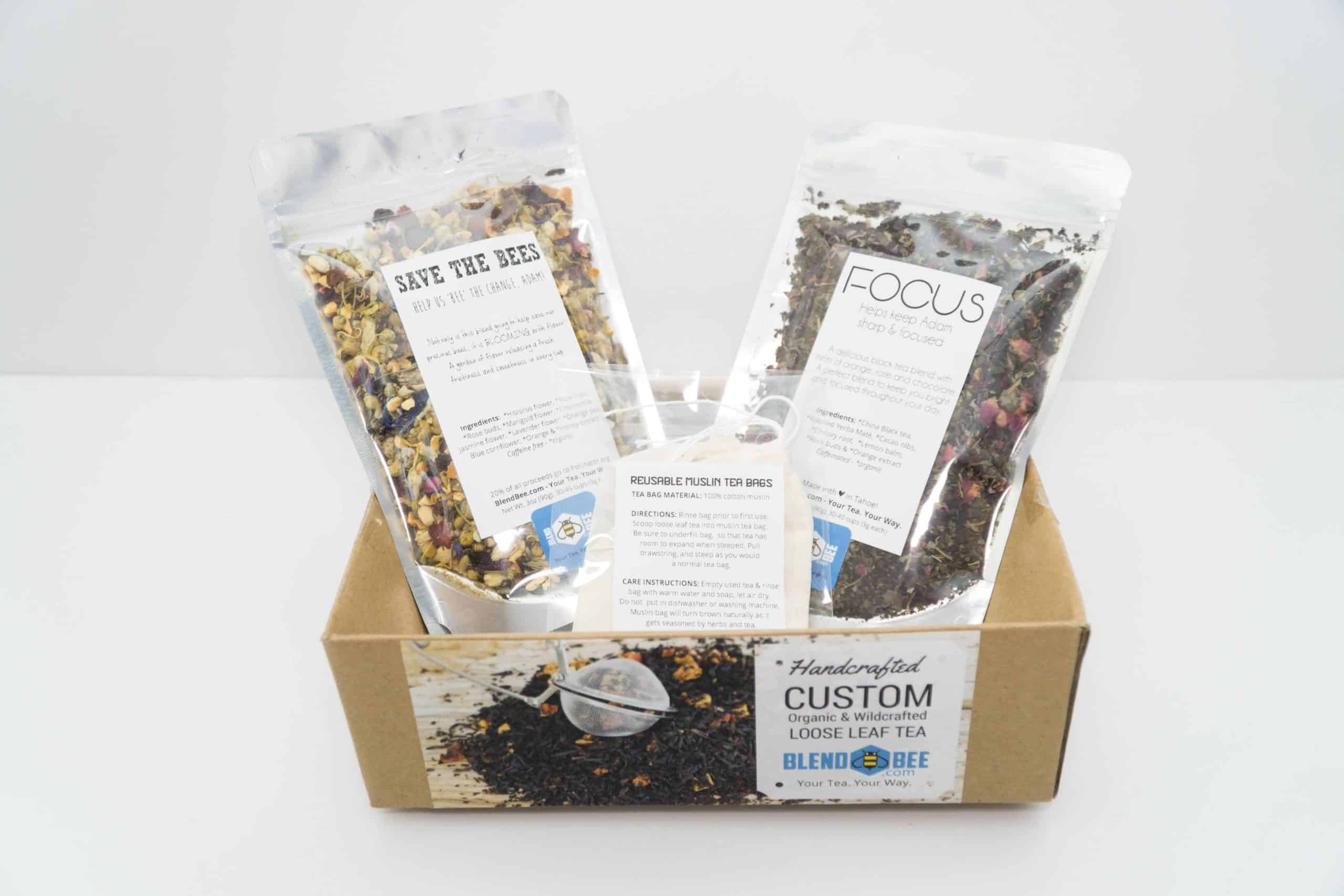 Blendbee custom smoothie subscription box unboxing with frozen ingredient packs on kitchen counter