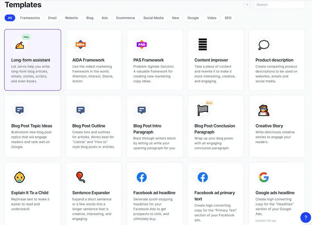 Jasper AI writing platform dashboard showing brand voice controls and content generation interface