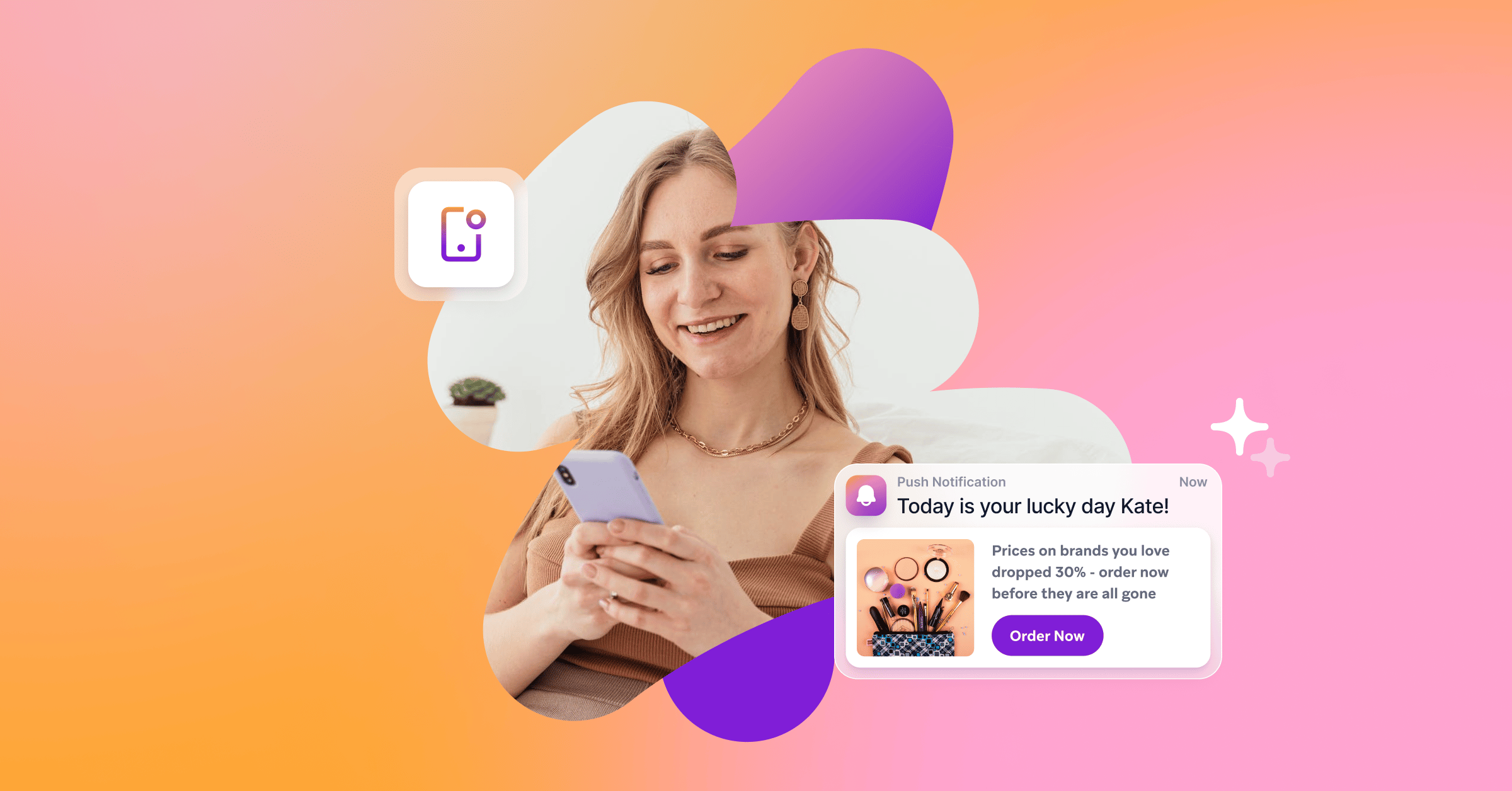 Push notification marketing strategy on mobile phone showing customer engagement across cross-channel messaging campaign