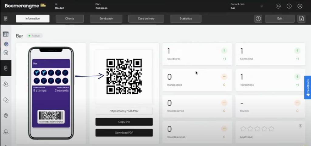 Boomerangme customer retention platform analysis chart showing loyalty program performance metrics for small business owners