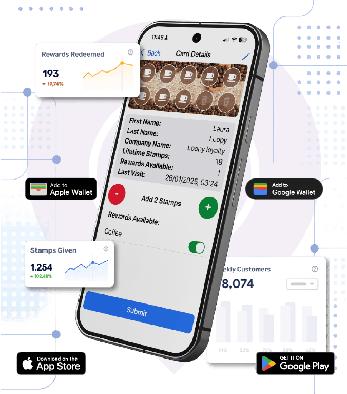 Loopy Loyalty Stamper app feature interface for creating simple digital stamp cards for small businesses