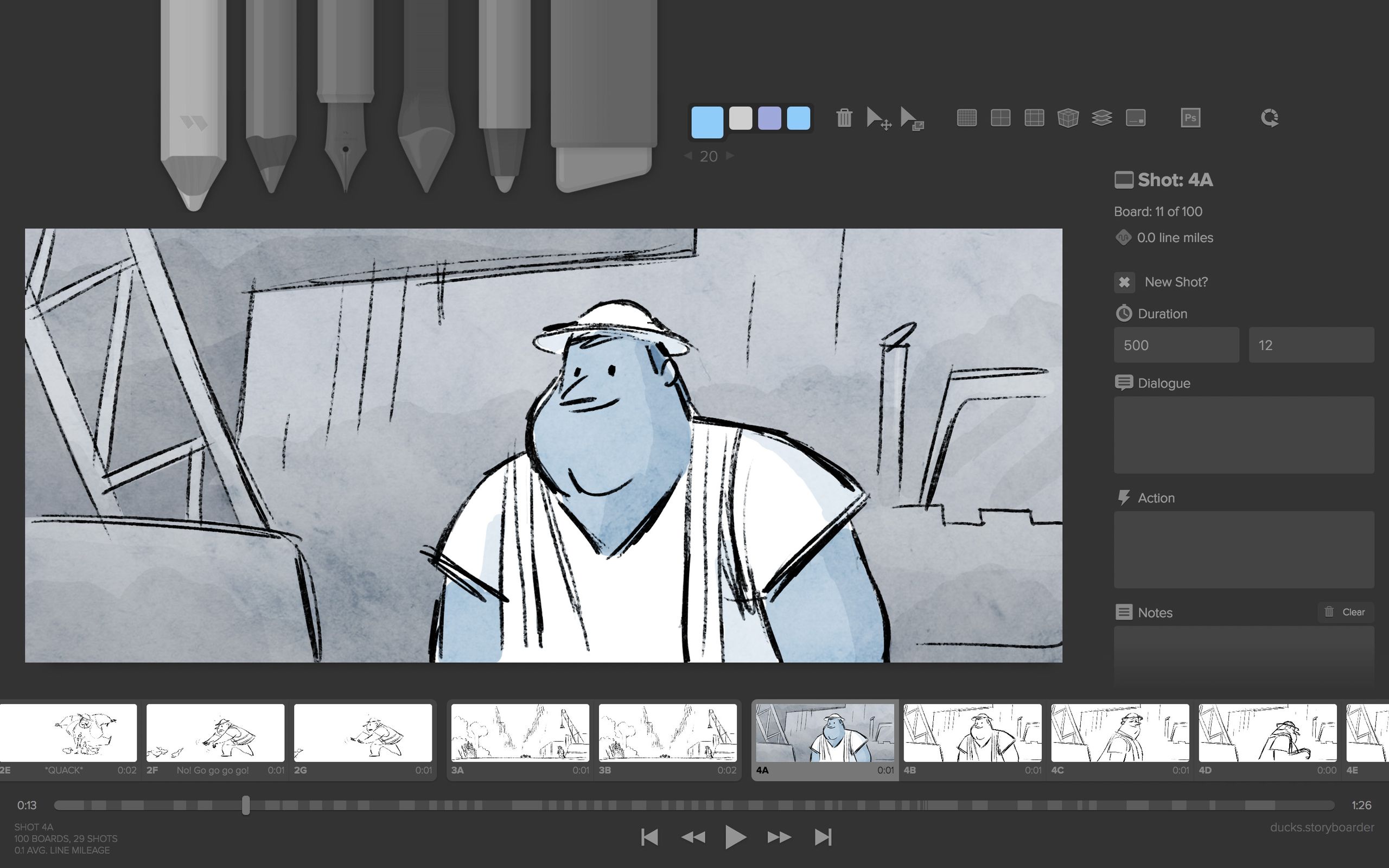 Wonder Unit Storyboarder free desktop software interface with built-in drawing tools for illustrators
