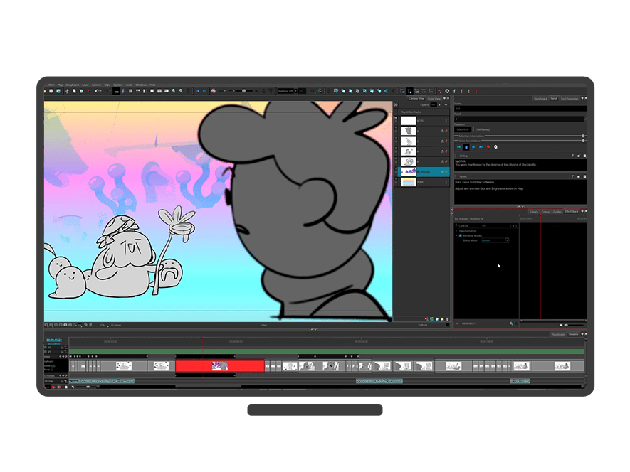 Toon Boom Storyboard Pro professional animation software interface with advanced drawing and 3D controls