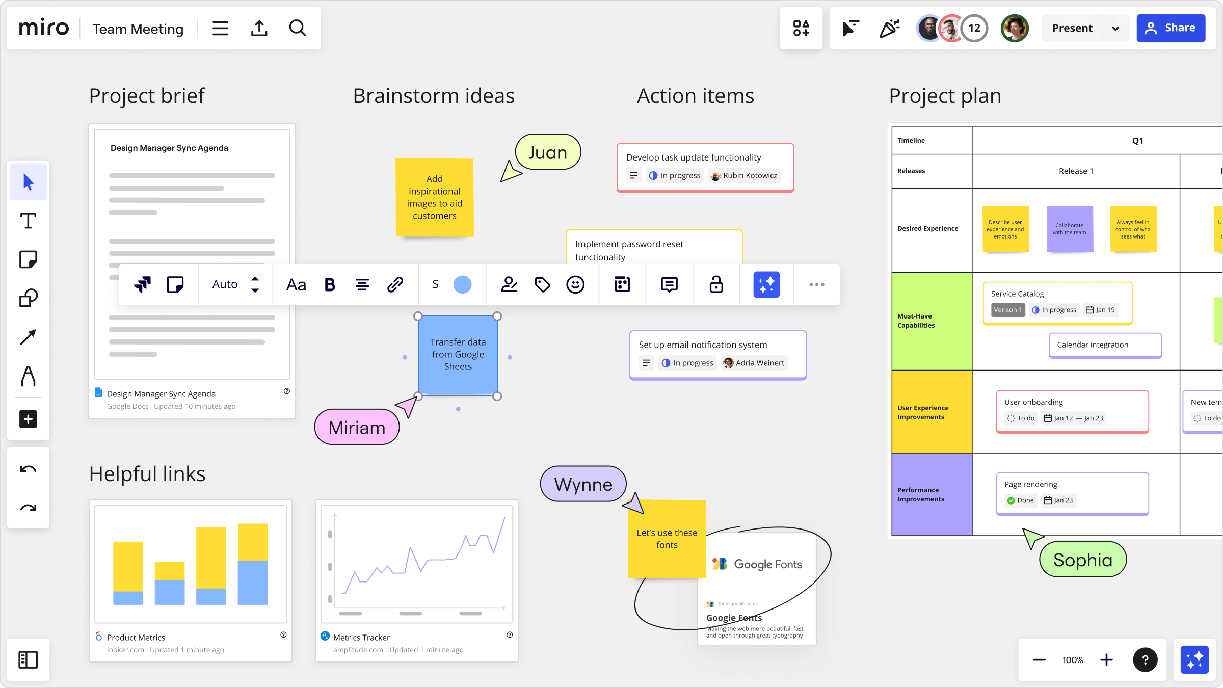 Miro collaborative digital whiteboard interface with sticky notes and infinite canvas for team brainstorming