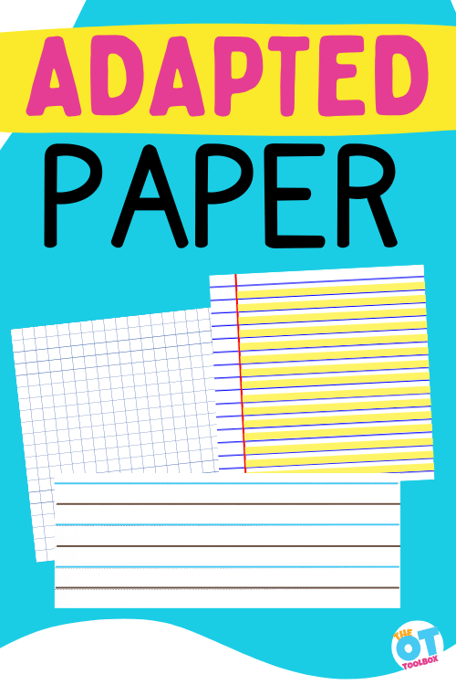 Occupational therapy adaptive handwriting paper with highlighted lines used by OT professionals for K-5 letter formation practice