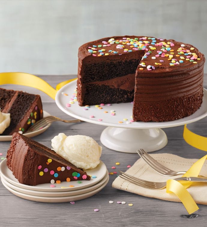 Harry and David chocolate birthday cake gift bundle with signature packaging for corporate delivery