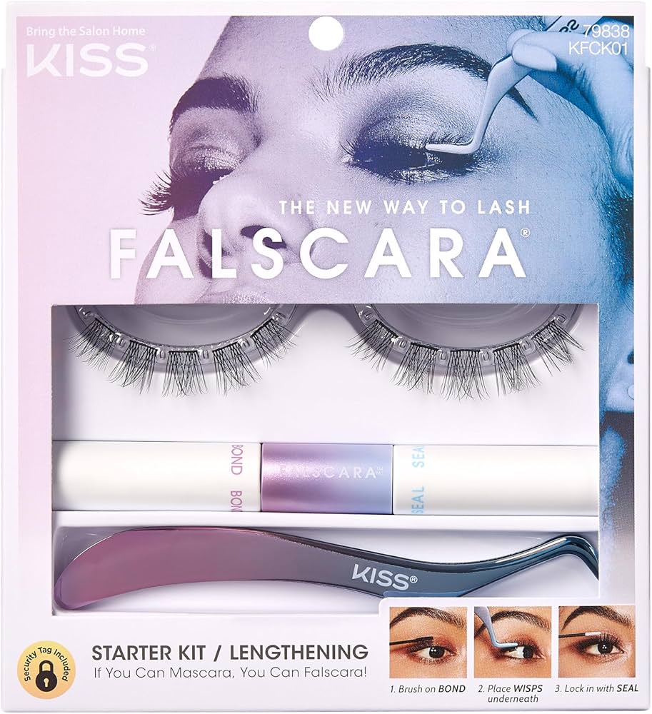 KISS Falscara DIY Lash Extension Starter Kit with reusable featherlight wisps applicator bond and seal