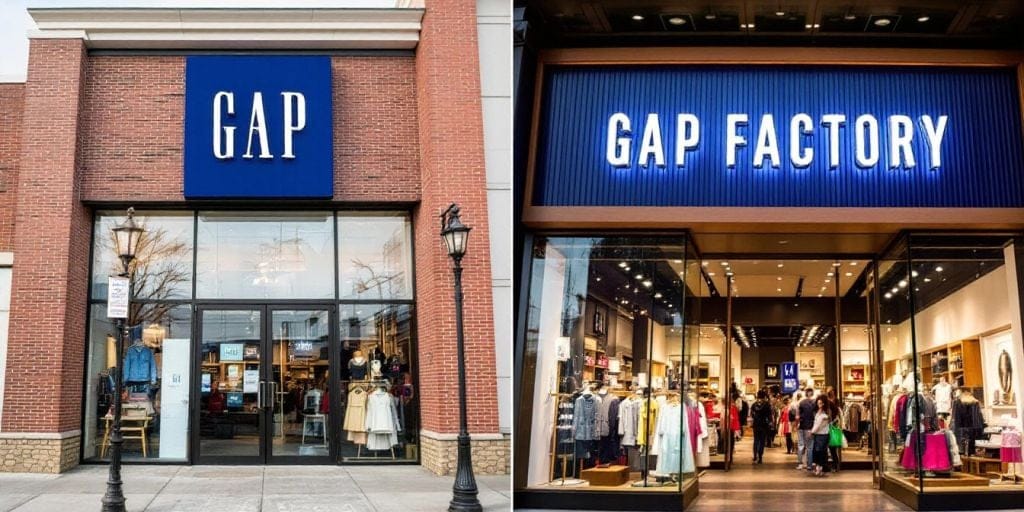 Gap versus Gap Factory brand comparison showing key retail differences between outlet and mainline stores
