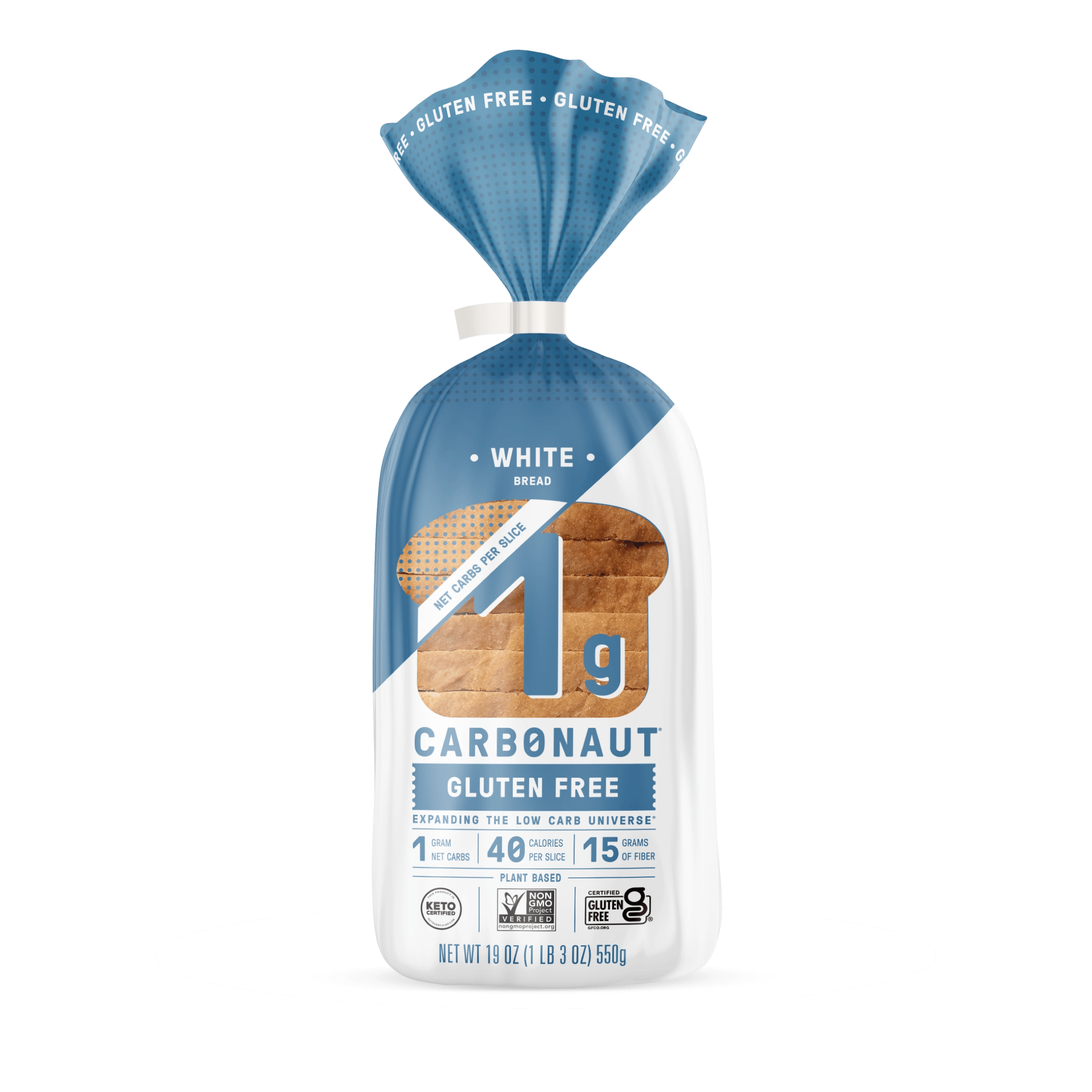 Carbonaut White low-carb keto bread packaging with Non-GMO Project Verified seal
