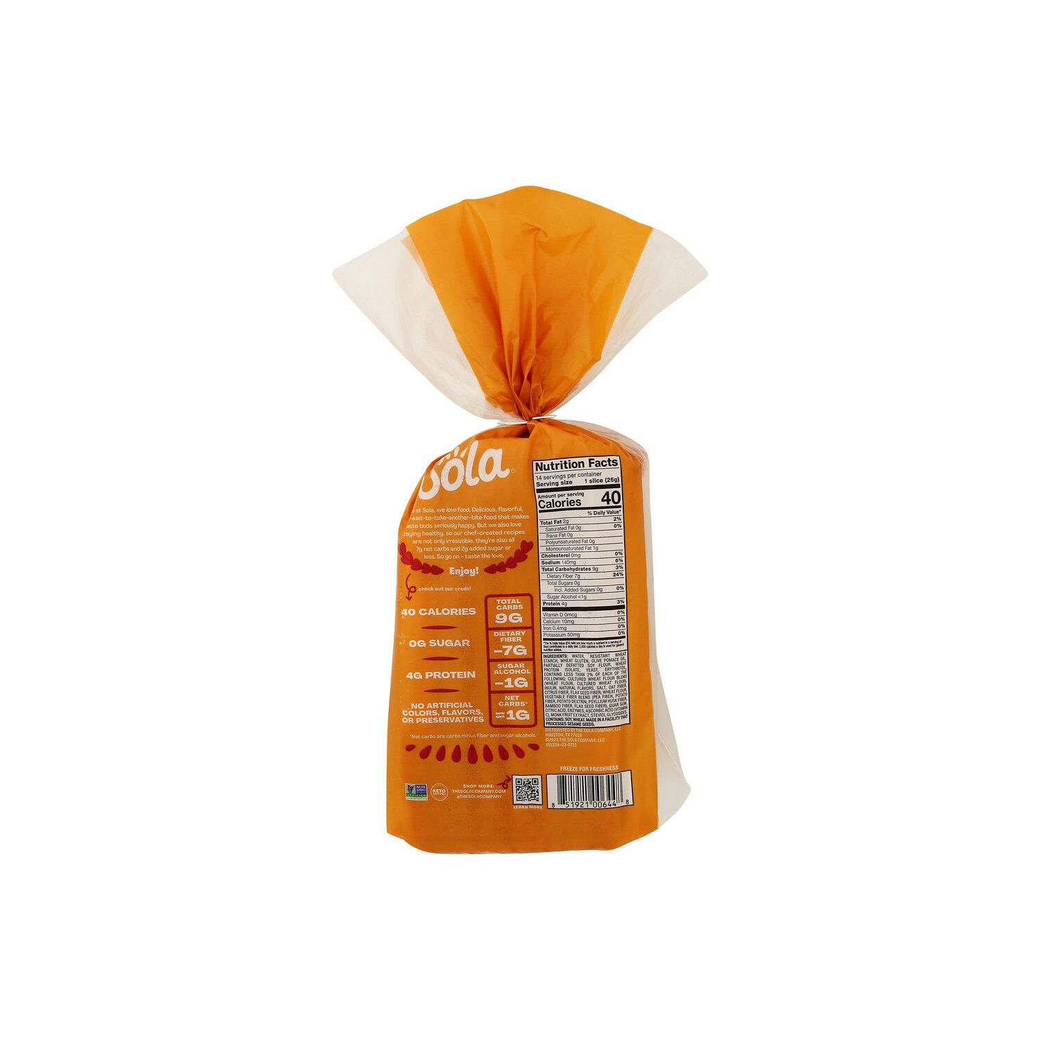 Sola Golden Wheat low-carb keto bread loaf packaging with Allulose sweetener