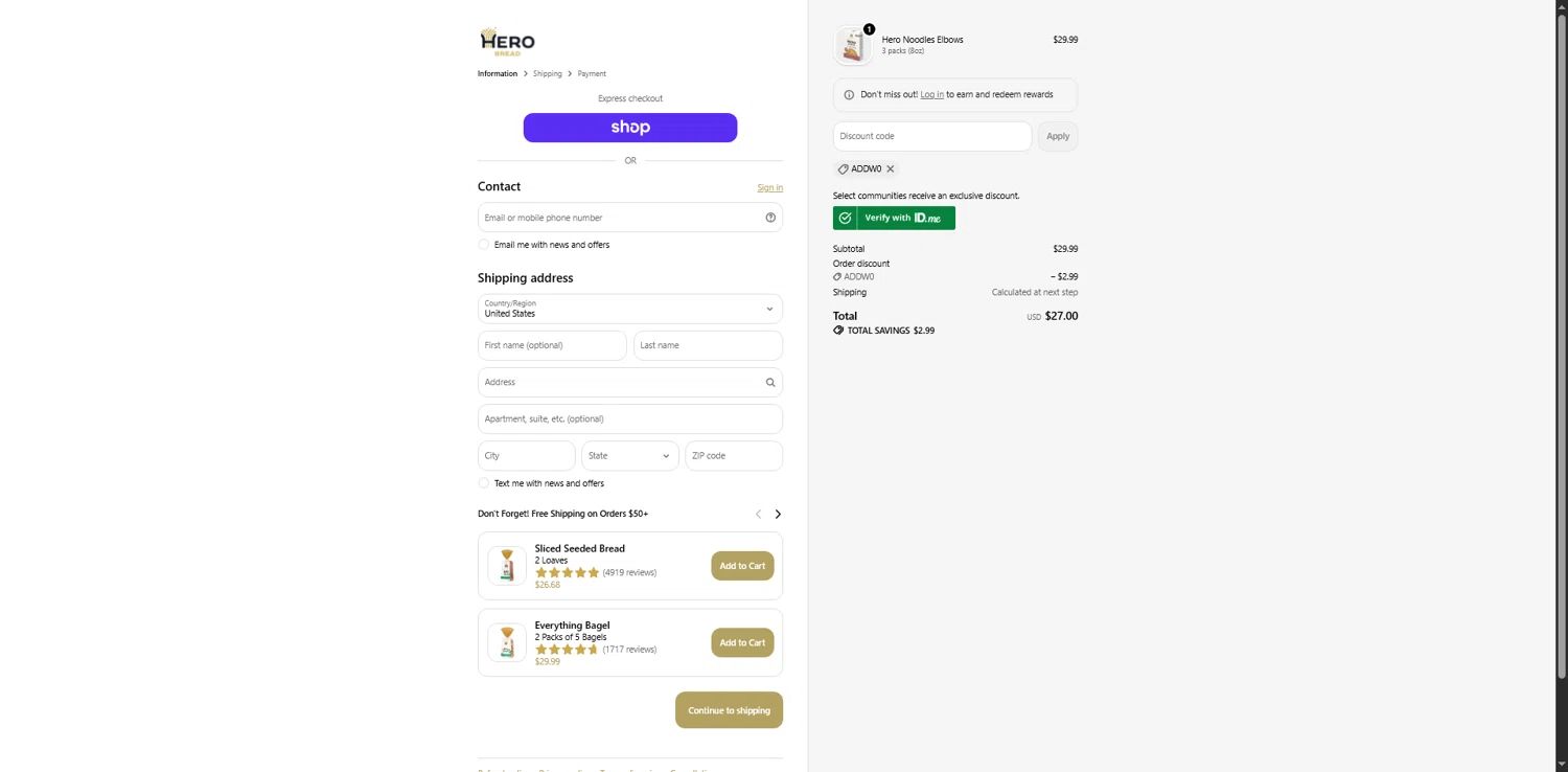 Hero Bread coupon code tested July 2026 – Coupons Scout
