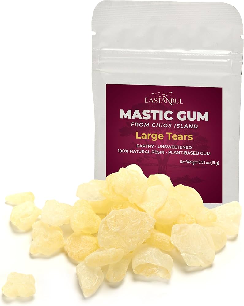 Natural mastic gum from Chios in resealable bag used for safe jawline muscle training
