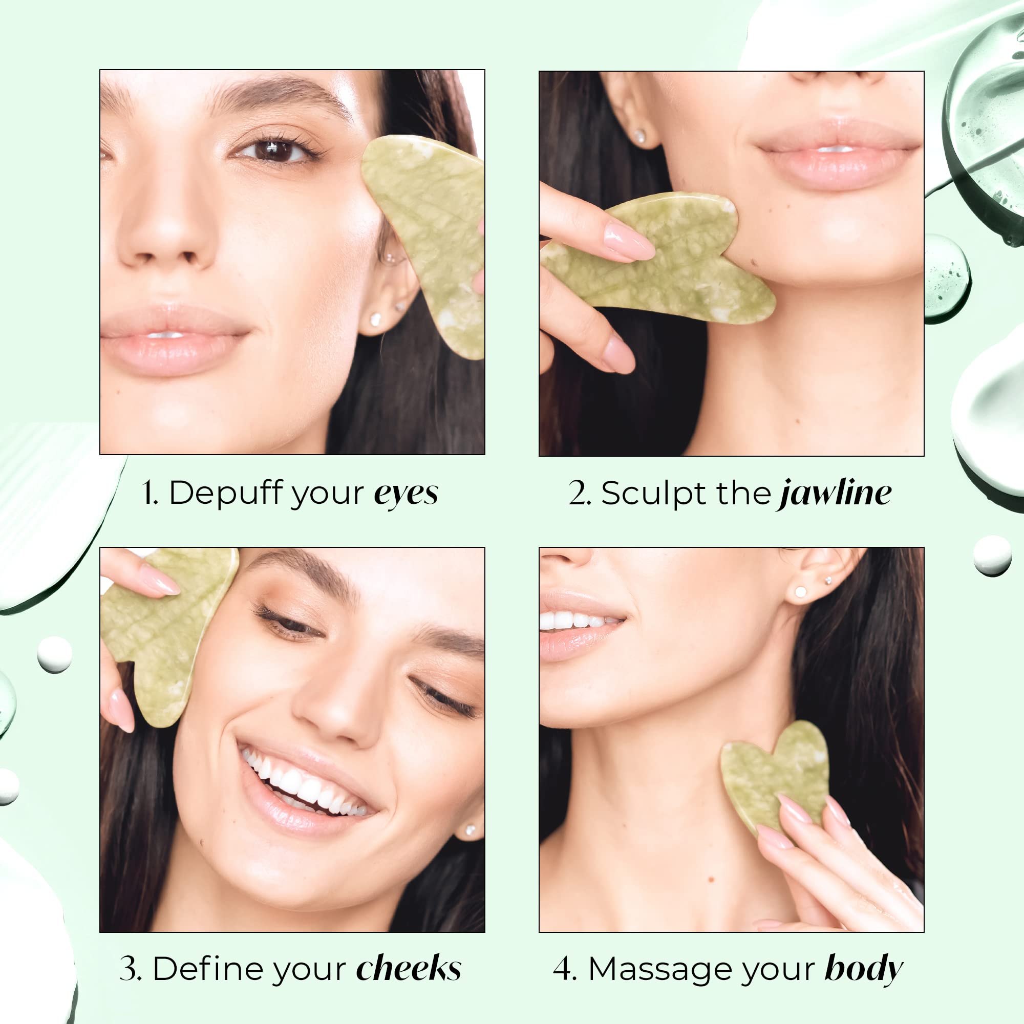 Jade Gua Sha facial tool for jawline sculpting and lymphatic drainage massage skincare routine