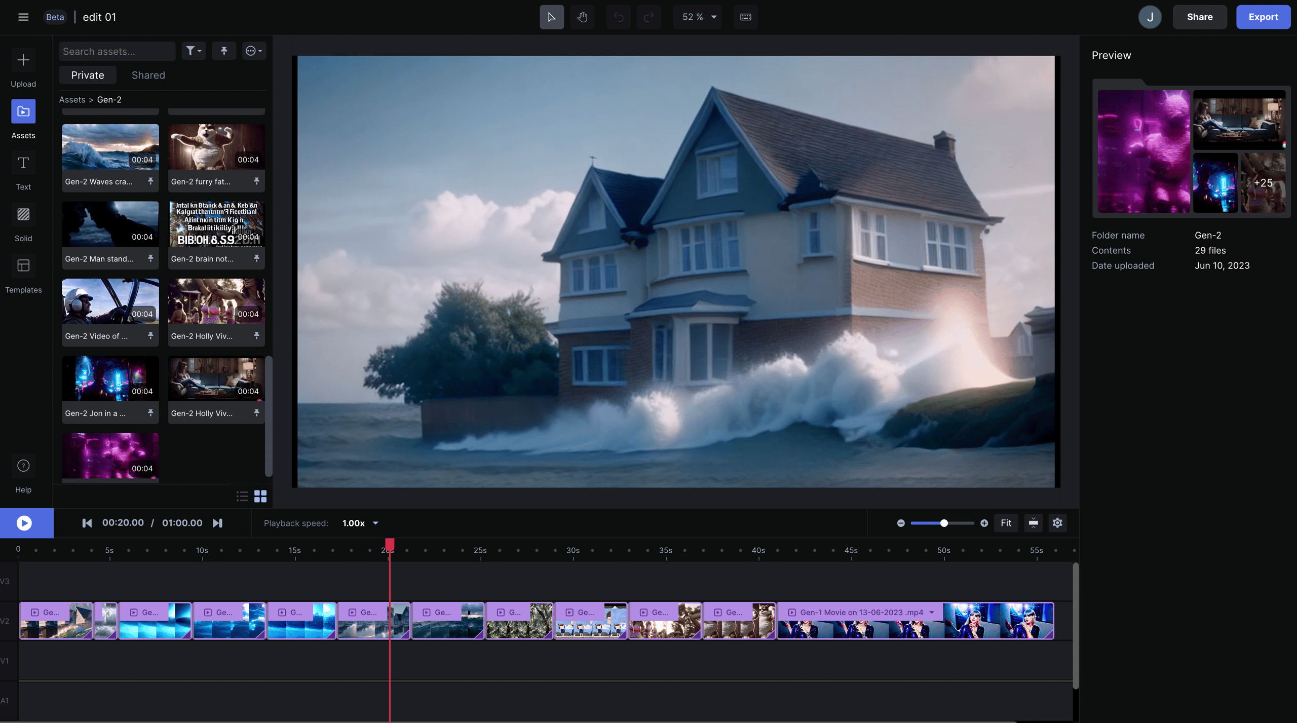 Runway ML Gen-2 AI video editing platform interface showing creative control tools for video generation