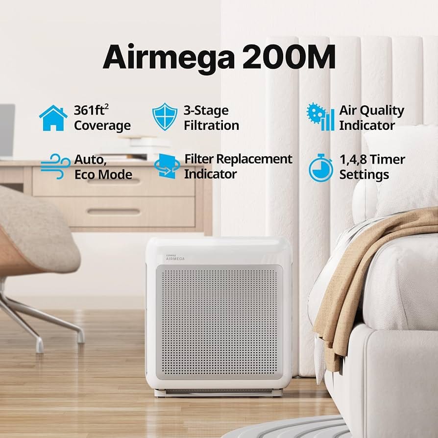 Coway Airmega 200M True HEPA air purifier white unit for medium sized rooms