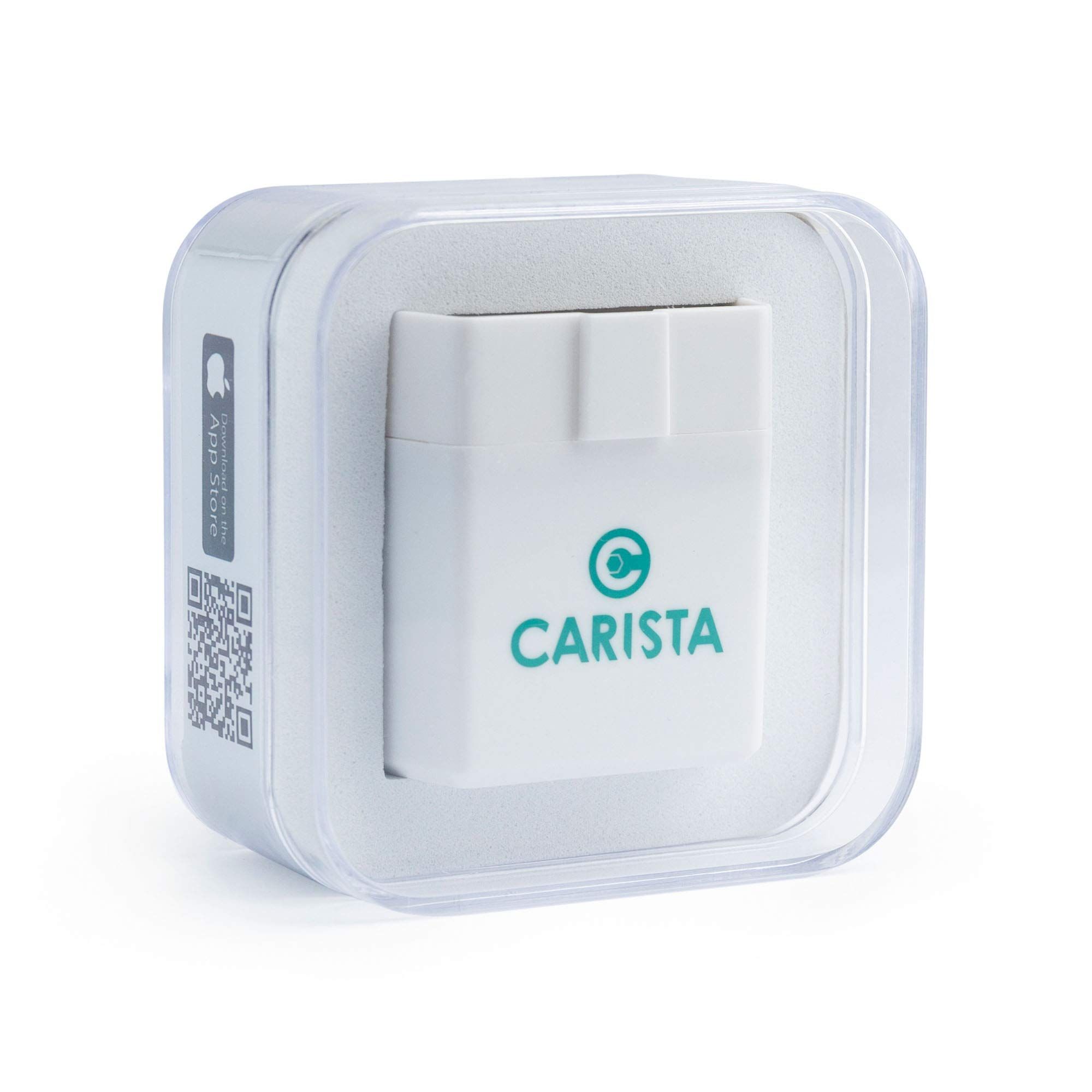 Carista OBD2 Bluetooth adapter dongle for diagnosing and customizing European vehicles via smartphone app
