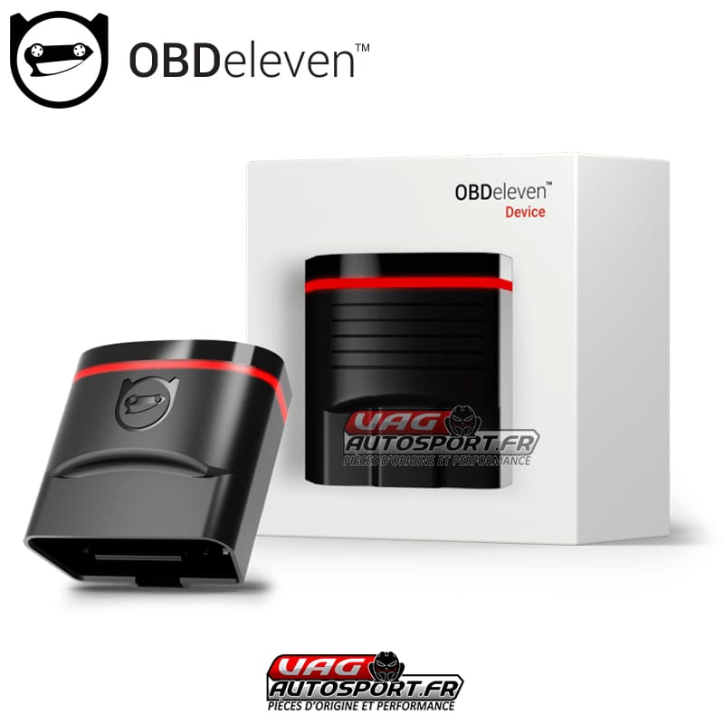 OBDeleven NextGen Bluetooth OBD2 diagnostic dongle plugged into a VAG vehicle port