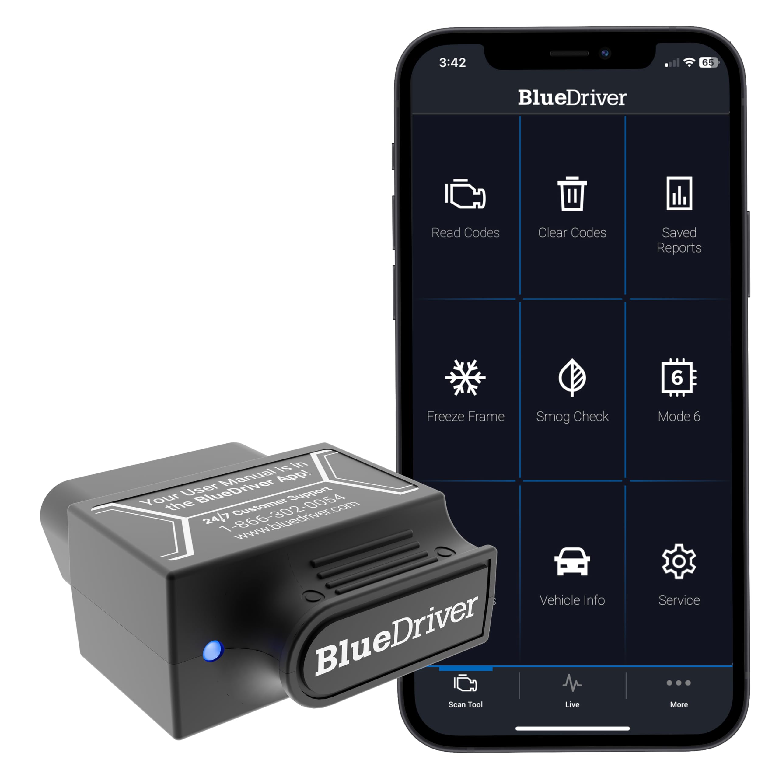 BlueDriver Bluetooth Pro OBDII scan tool for professional-grade diagnostics on iPhone iPad Android