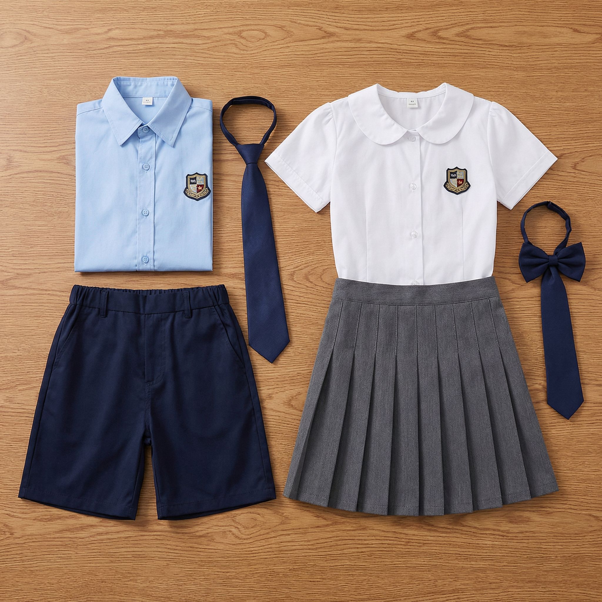 Full set of school uniform pieces including polo shirt trousers and jumper for UK primary students