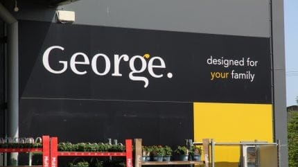 George at Asda standalone concept store showing supermarket fashion aisle for family clothing and school uniforms