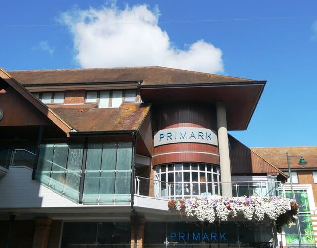 Primark store in Canterbury UK showing high street shopfront of low-price fashion retailer