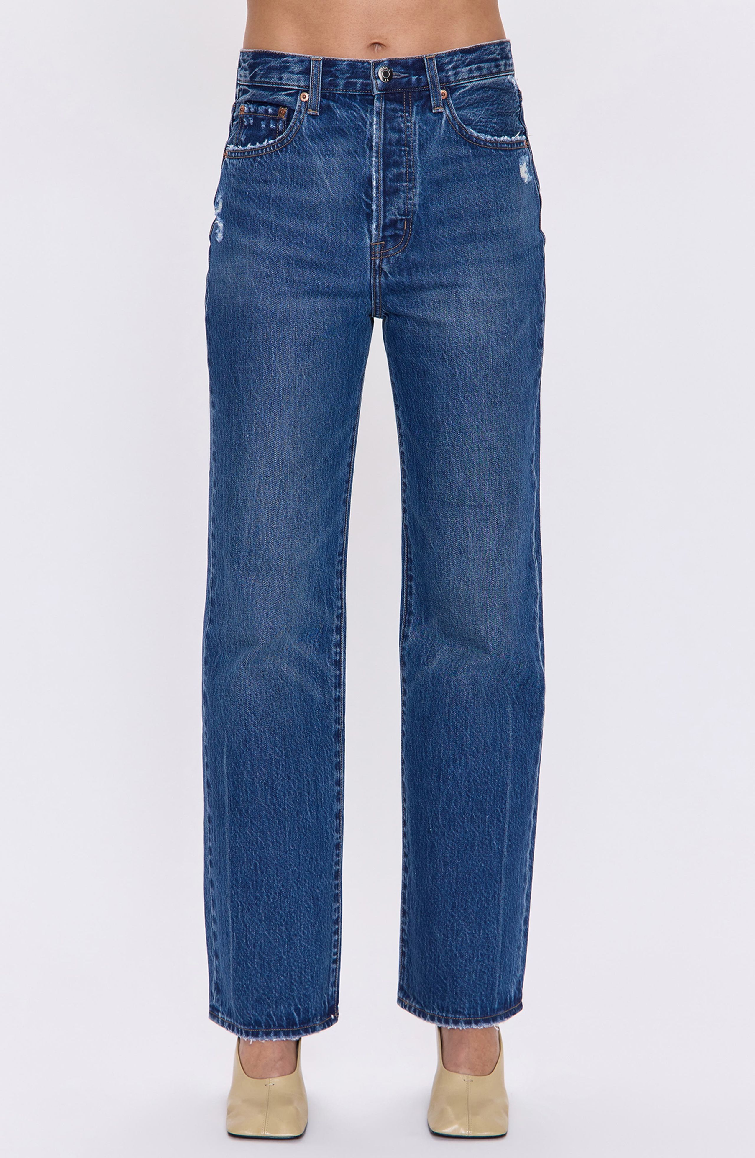 Pistola Cassie super high rise straight leg jeans in classic denim wash for vintage-inspired look