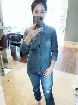Zara TRF Cowgirl-style long sleeve denim shirt in classic blue wash for women