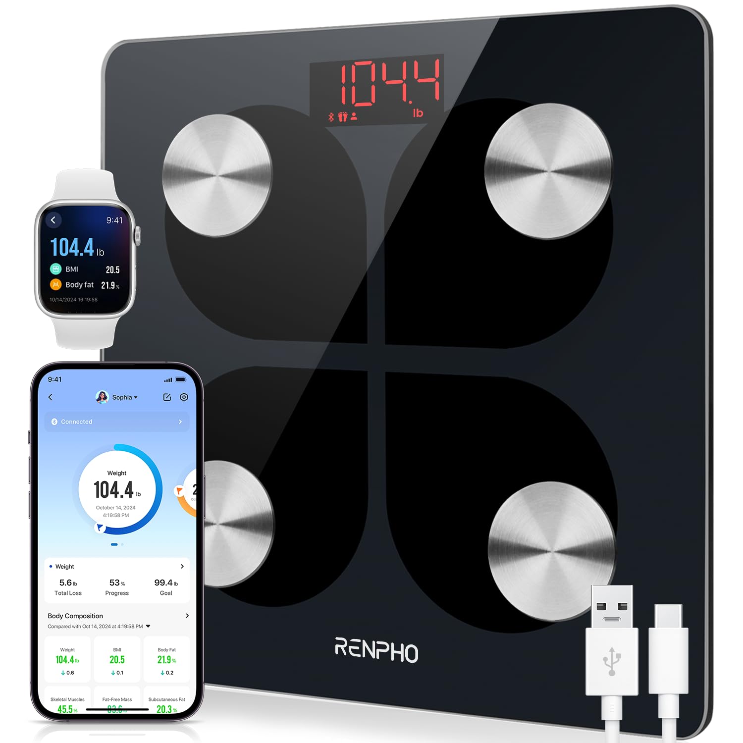 Renpho Elis 1 smart body composition scale with 13 metrics tracking app