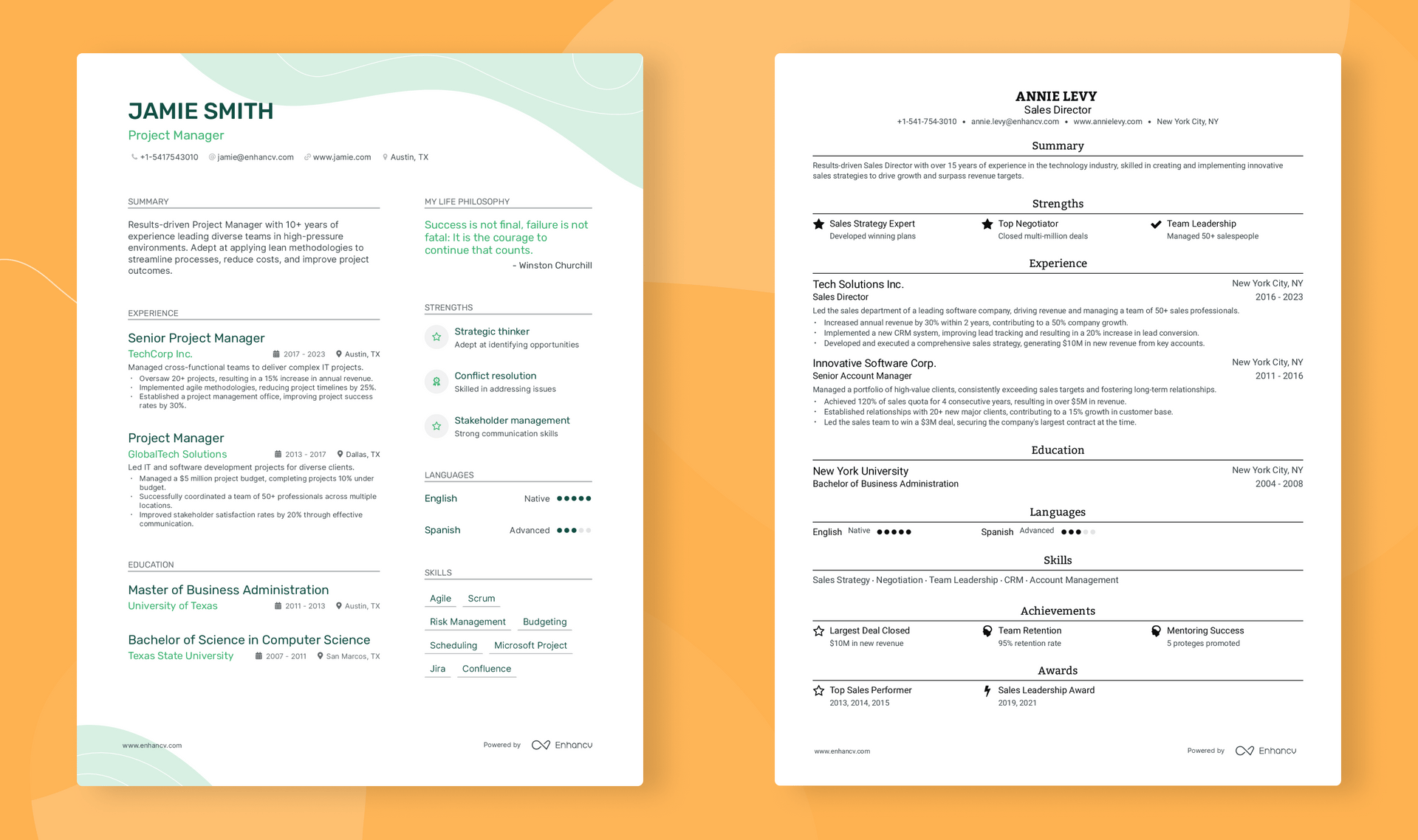 Enhancv modern resume templates gallery showing premium visual storytelling designs