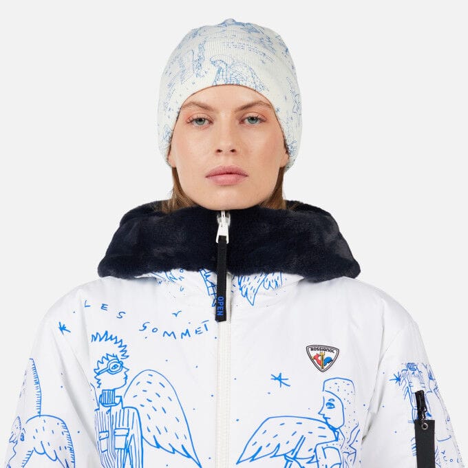 Rossignol JCC YETI-REV women's ski jacket in white with fur-trim hood front view