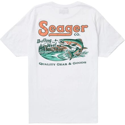 Seager graphic tee showing signature Western-inspired art direction on a white cotton t-shirt