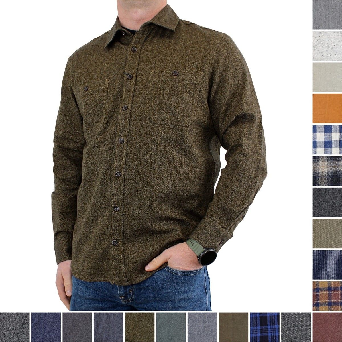Taylor Stitch organic cotton utility shirt in navy herringbone plaid with tailored fit