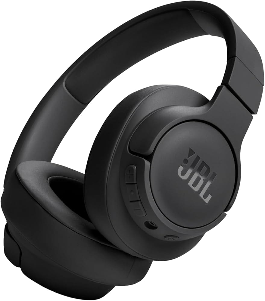 JBL Tune 720BT wireless over-ear headphones in black with foldable design and cushioned earcups